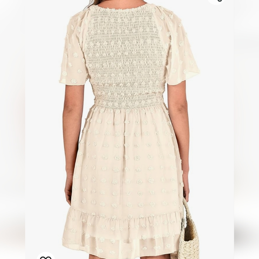 SUPER CUTE women V neck short sleeve dress also dot swing flowy ruffle Dress - Picture 5 of 7